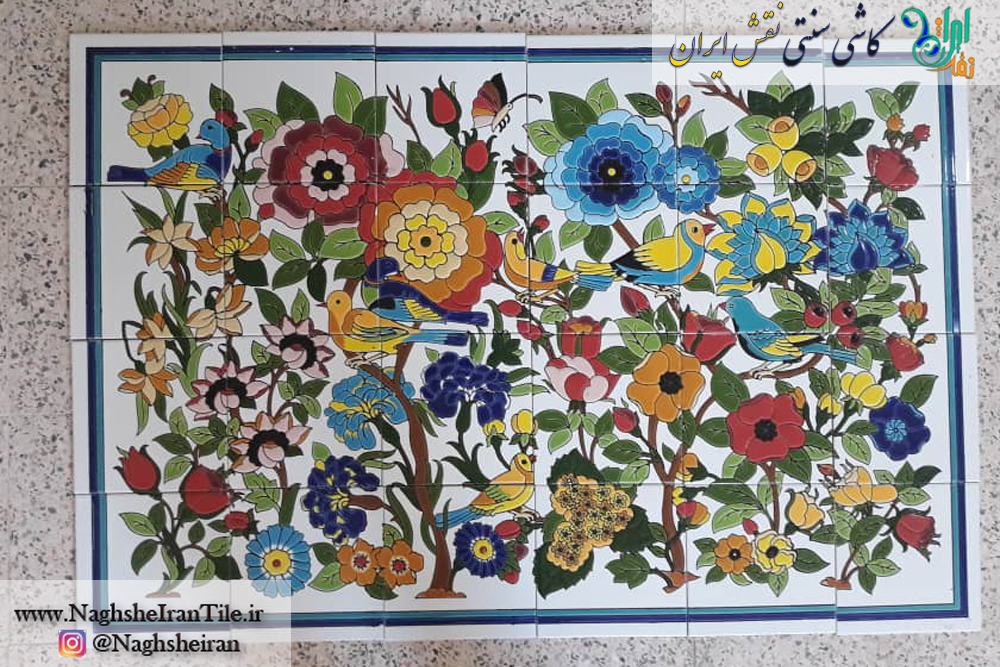 تابلوی گل  مرغ - بر روی کاشی|کاشی سنتی نقش ایران 
